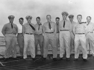 Walter Munk (fourth from left) with the U.S. Navy at Bikini Atoll